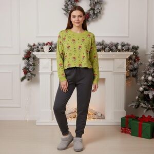 American Eagle Outfitters AE Green Grinch Plush Lounge Sweater
